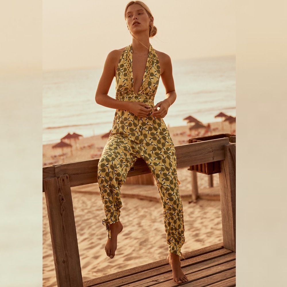 Agua Bendita Josie Jumpsuit Revolve 2019 Sunny Spring Yellow Halter Boho Size S